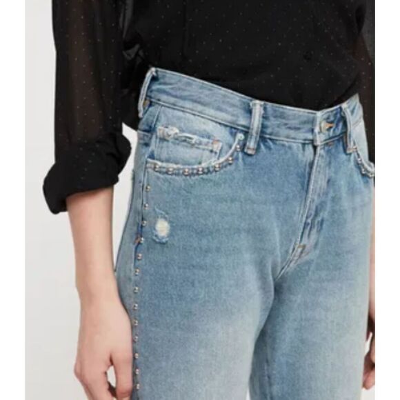 ALL SAINTS Ava Stud Jeans Metal Studded Side Seams Cotton Straight Size 25 - Picture 2 of 14